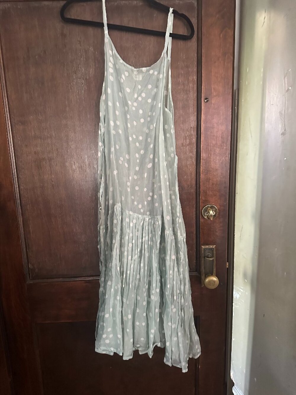 Krista Larson light green silk polka dot tunic